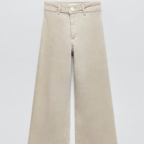ZARA ZW Collection High Waist Marine Straight Jeans with Pockets – Beige – Size - Picture 11 of 16